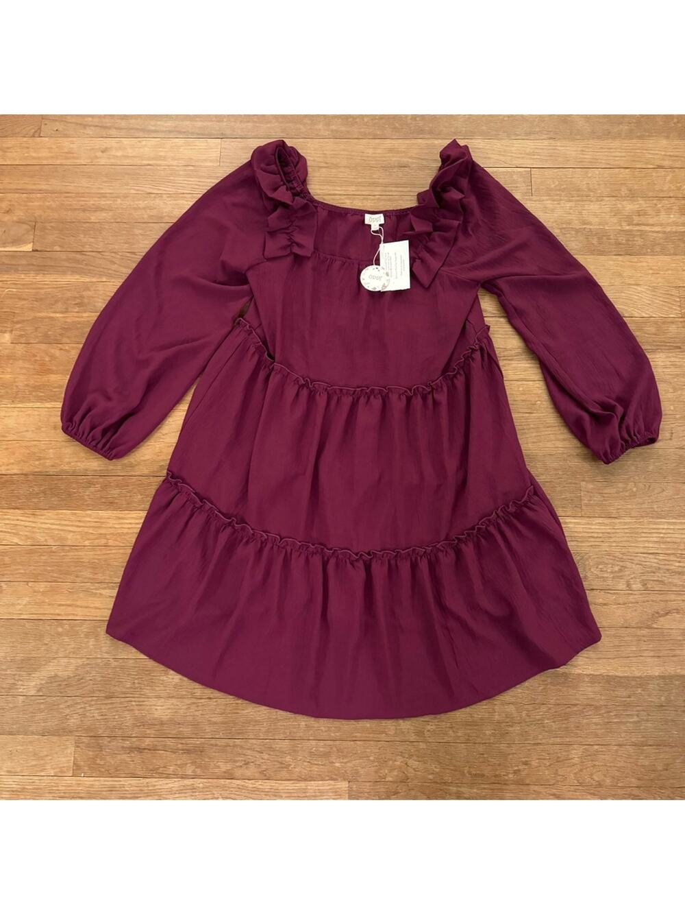NWT Oddy plum long sleeve knee length ruffled a-line dress size medium M b9